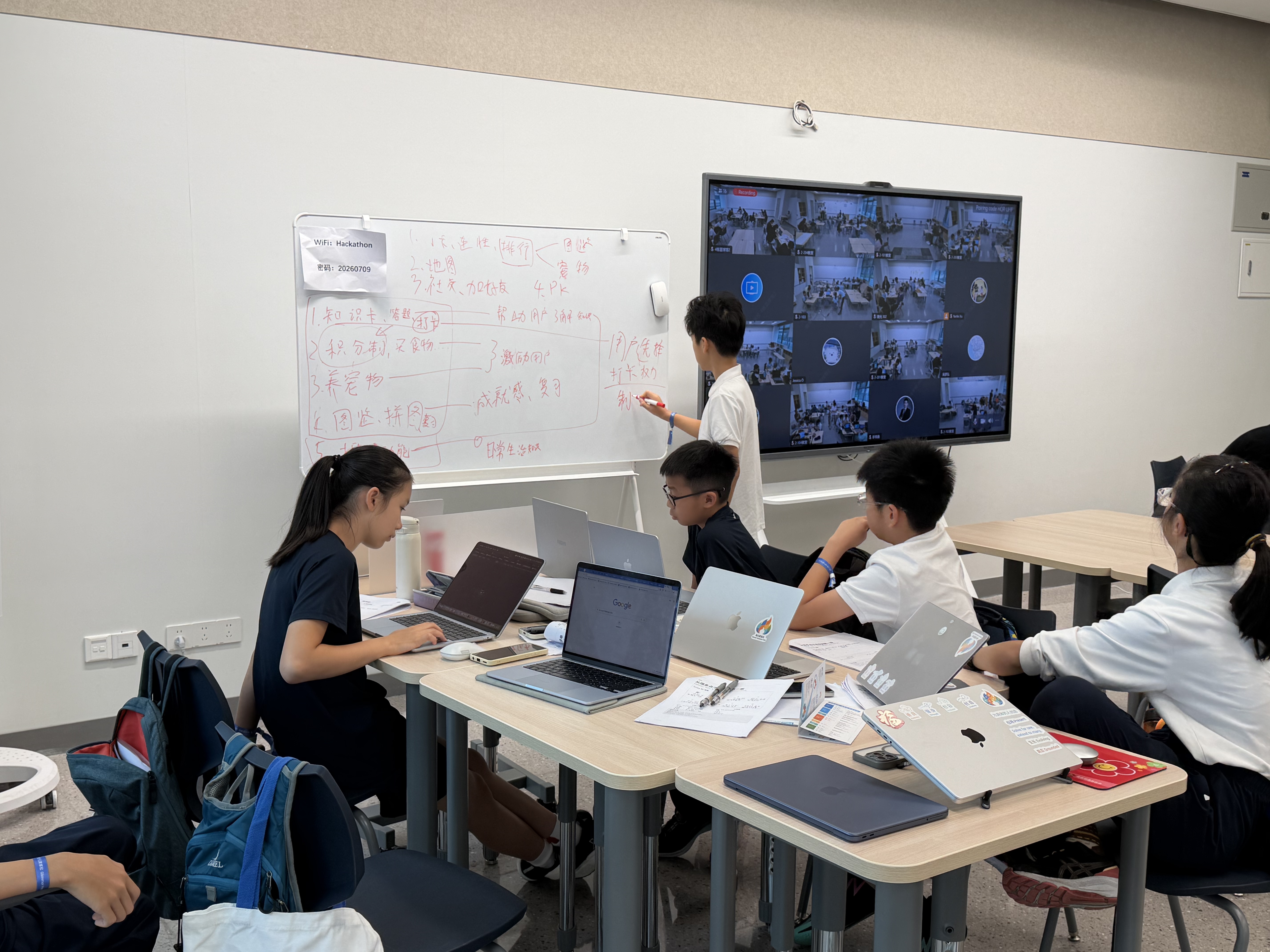 团队围绕白板和原型讨论功能取舍